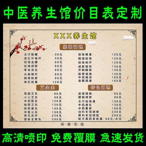 中醫養生艾灸價目表海報定制美容理療項目價格表廣告寫真